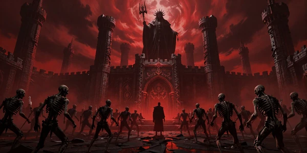 Dark Fantasy Adventures collection banner - skeletal armies and a dark mage on a blood-red ancient battlefield